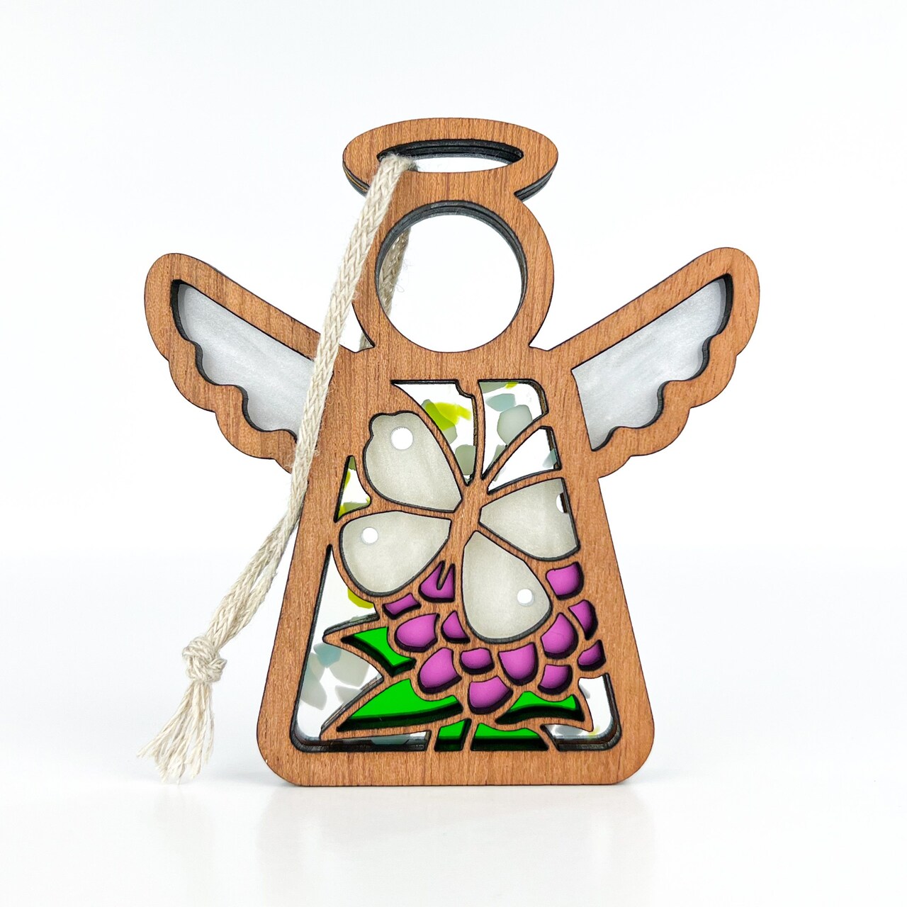 3.5" (H) Cabbage Butterfly with Clover Flower Ornament - Handcrafted in Texas - Mother's Angels® Christmas Angel Wings Figurine
